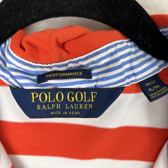 Polo Golf Ralph Lauren Performance Polo Shirt Orange White Strip Mens XL Pro Fit - Picture 3 of 14